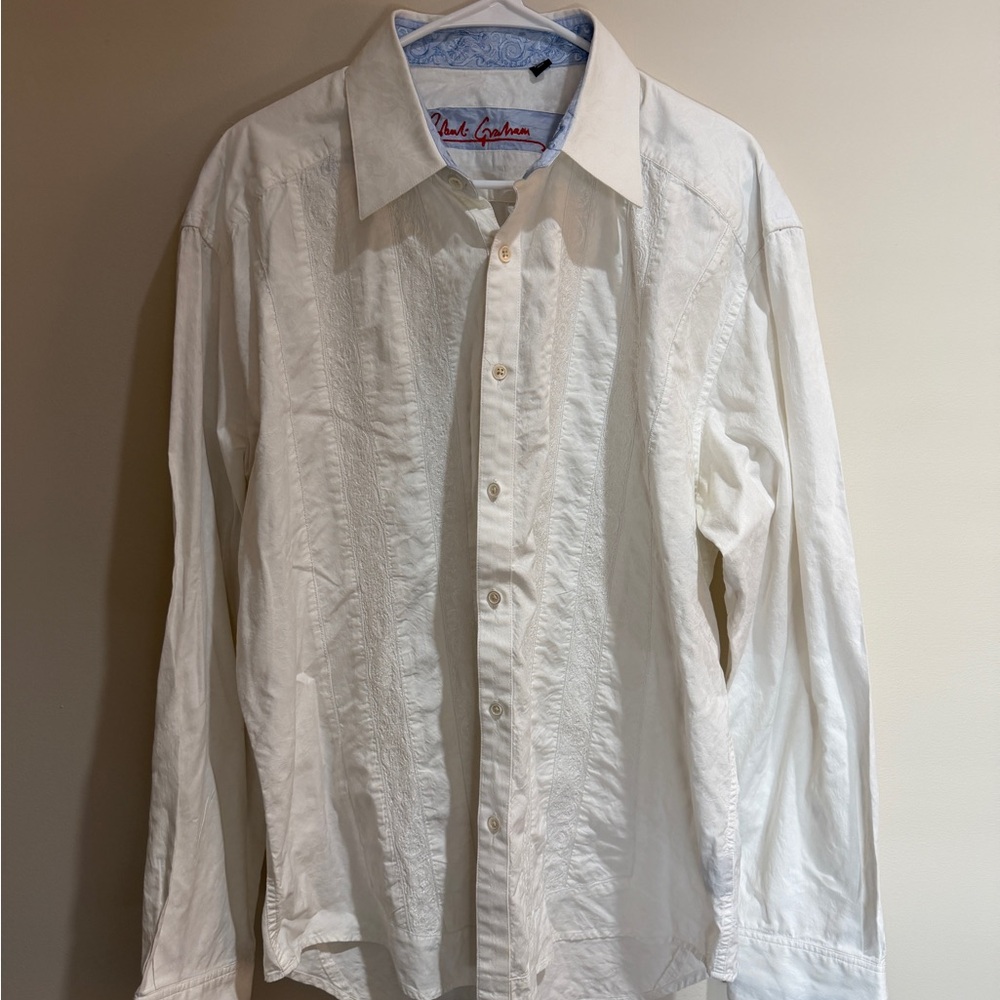 Robert Graham Dress Shirt 2XL White Embroidered Pattern Clean